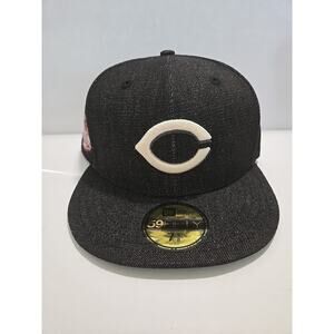 NEW ERA 5950 FITTED HAT CINCINNATI REDS BLACK DENIM CAP SIDE PATCH ASG 7-5/8
